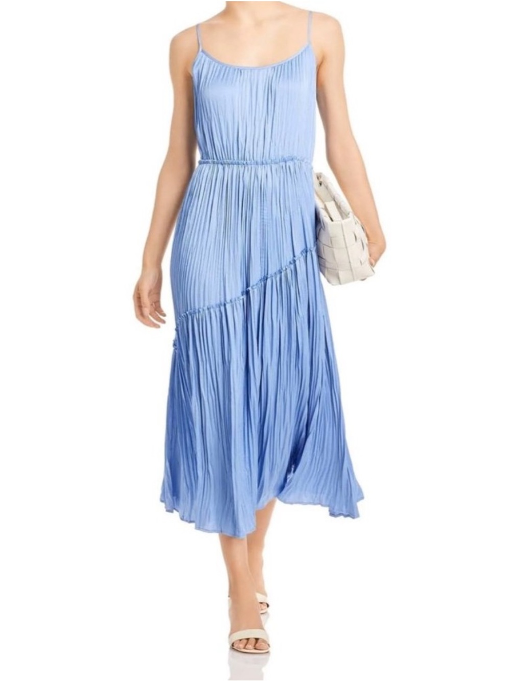 Vince Tiered Asymmetric Midi Dress Pale Fountain Medium